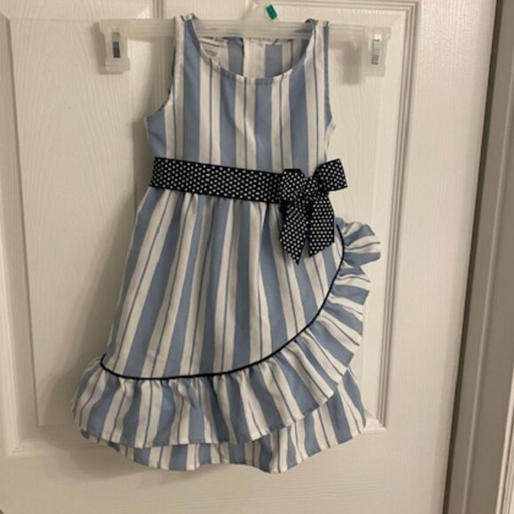 BONNIE JEAN Girl's Blue/White Striped Party Dress with bow Size 3T - Picture 1 of 6